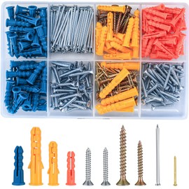 360 Pcs Drywall Anchors and Screws and Nails Kit, Chipboard Wall Fish Type Wall Plugs, Plasterboard Mount Flat Head Self Tapping Fixings Wood Plugs and Screws and Nails