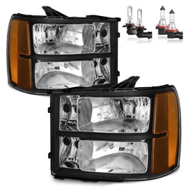 ROADEAL Headlights W/Bulbs for 2007-2013 GMC Sierra 1500/2007-2014 Sierra 2500 HD 3500 HD Halogen Headlamp Replacement Driver & Passenger Side