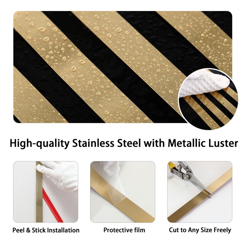 Lunghaa Peel and Stick Metal Finish Molding Trim, Stainless Steel