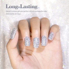 RARJSM Reflective Glitter Gel Polish Bright Silver Pigments 7.5ml Holographic Rainbow Iridescent Shimmer LED UV Soak Off Sparkle Diamond Gel Polish Nail Art Manicure Salon DIY at Home 1pcs