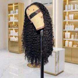 Raw Burmese Curly Human Hair Wigs, HD Transparent Full Lace Frontal Wigs Human Hair, Glueless Human Hair Lace Wigsstyle: Wave curl wig, color: 5x5 HD closure wig 180% density, Stretched Length: 12 inches