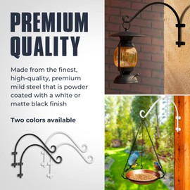 Monarch Abode 19147 Wall Mount Plant Hook Premium Metal Decorative Hanging Bracket for Plants Bird Feeders Planters Home Decor, Heavy Duty, 14 inch, Set of 2, Black