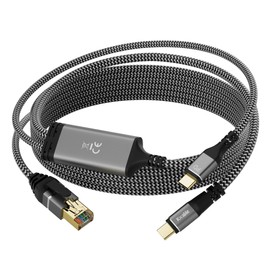 Ethernet to USB C Cable 6 FT, Type C to RJ45 Cord with USB-C Male 100W PD Fast Charging (PD Next to USB-C Port), Ethernet and Charging Two in One, Gigabit, for MacBook Surfing Internet and Charging