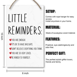 Little Reminders Sign, Wood Inspirational Plaque for Women, Home Office & College Dorm Décor, Encouragement Gift for Friends, Positive Affirmation Wall Art for Mental Health Support Plaques
