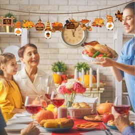 36 Pcs Fall Thanksgiving Wooden Ornaments Hanging Wood Gnome Turkey Maple Leaf Acorn Pumpkin Cutouts Happy Thanksgiving Decorative Ornaments Thanksgiving Hanging Ceiling Decoration for Autumn Harvest