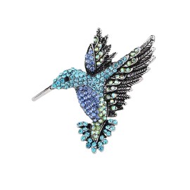 Elegant Vintage Hummingbird Brooch for Women - Designer Rhinestone Bird Pin Jewelry for Women - DoubleBlue