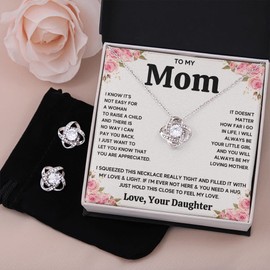 Mothers day gifts from daughter, Mom and son necklace, Mother birthday gift, Mom Necklace for women, Mother birthday gift from daughter, Best mom ever presents, Stainless Steel, Cubic Zirconia (Standard - Necklace & Earrings, Mom Squeezed)