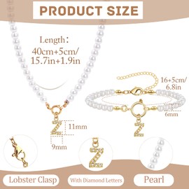 ZENGSING Women's Initial Pearl Necklace Bracelet Set Pearl Jewellery Set for Women Adjustable A-Z Capital Initial Pendant Pearl Necklaces Pearl Bracelet with Initial Christmas Gifts for Women (G)