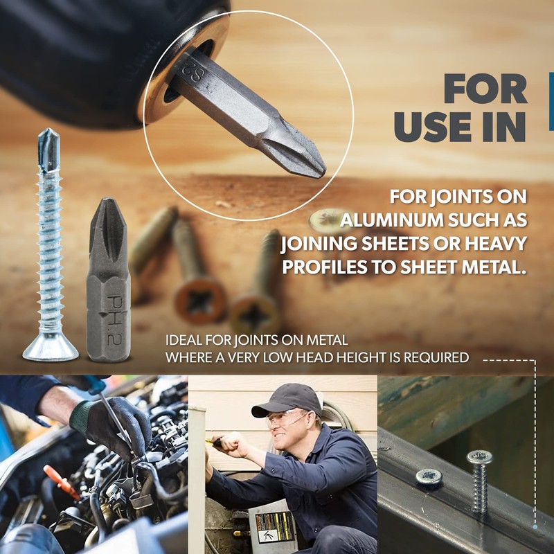 DOJA Barcelona Self-Drilling Screws with PH2-25 Tip, 100 Countersunk Screws,