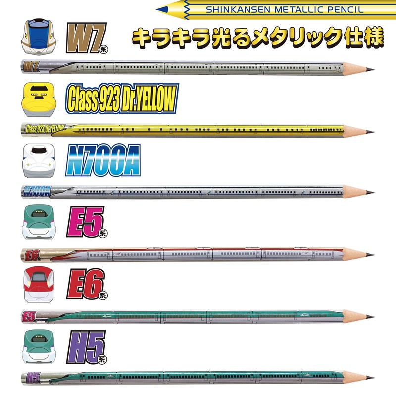 [Shinkansen Pencil & Ruler Set] Metallic Pencil, 2B, Ruler, Shinkansen