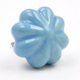 Chunky Painted Blue Ceramic Melon Knob, Pull, Handle, for Cupboards, Doors, Cabinets, Drawers, Furniture & Kitchens (Includes Hardware for Fitting) 4.6 cm diameter 2.9 cm rod length