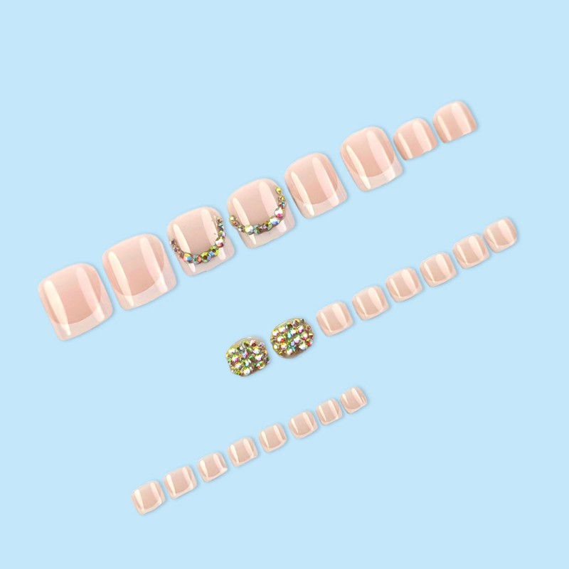 SINHOT White French Tip Press on Toenails Glossy Fake Toe