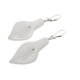 THEPRETTYBITS White Jade Calla Lily Earrings, Natural Gemstone, Chunky Crystal Flower, Long Dangle Drop, Sterling Silver Hooks, Handmade Boho Chic Minimalist Statement