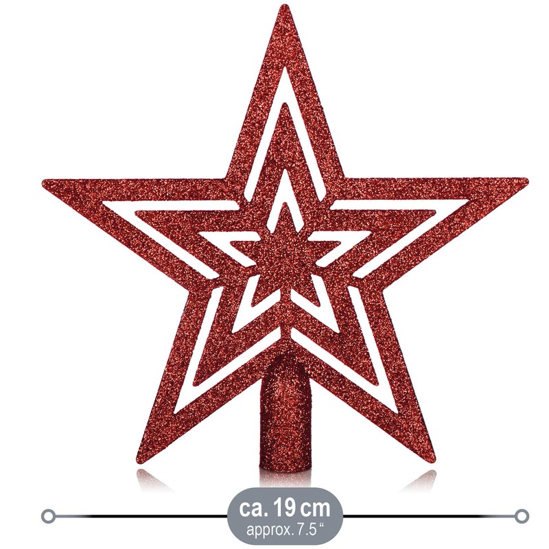com-four® Christmas tree topper, glitter star, for every tree top,