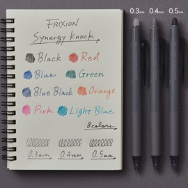 PILOT Frixion Synergy Knock, 8 Color Set, Slide Clicker Retractable Erasable Gel Ink Pens with Synergy Tip, Refillable Fine Point 0.3mm, 8-Pack, Assorted Colors, LFSK-13-8C