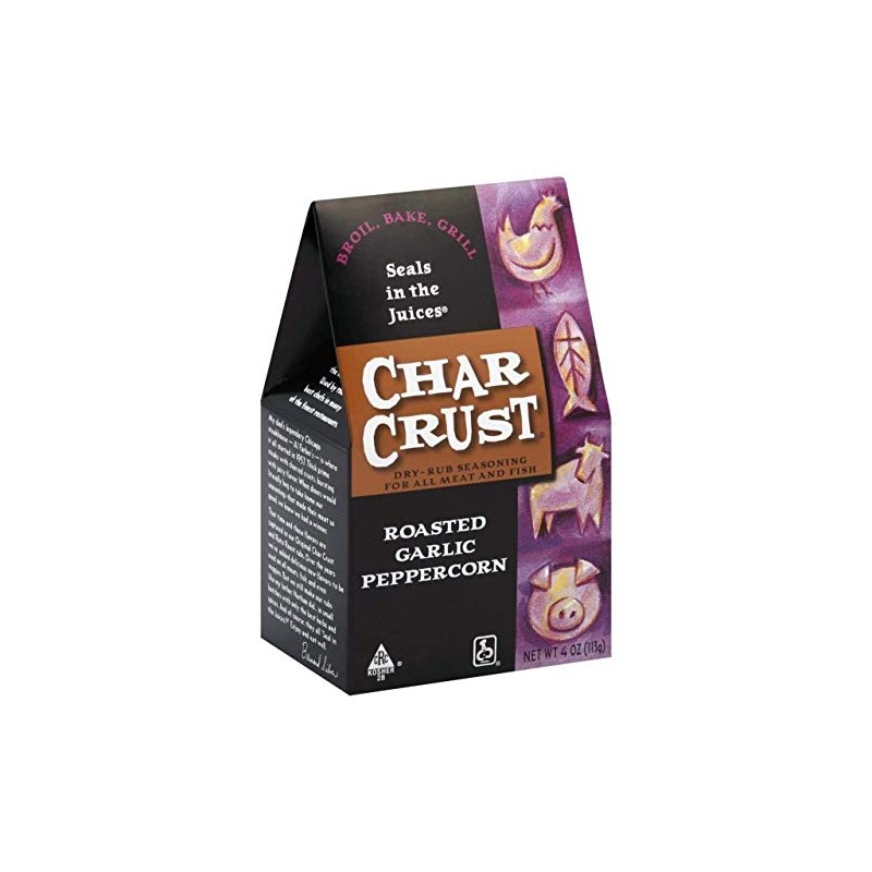Char Crust Dry-Rub Seasoning, Roasted Garlic Peppercorn, 4 oz