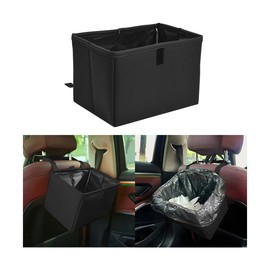 Norkmdi Car Trash Can, Leather Foldable Large Capacity Vehicle Hanging Garbage Bin Organizer, Waterproof Auto Interior Storage Bag Container Accessories, Universal for SUV Sedan Truck (Black)