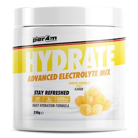 Per4m Hydrate Electrolyte Mix Powder | Contains 500mg Cocomineral | Replenish Essential Electrolytes | Aiding Muscle Function, Cardiovascular Health, Neurological Support 210g (Lemon Sherbet Fizz)