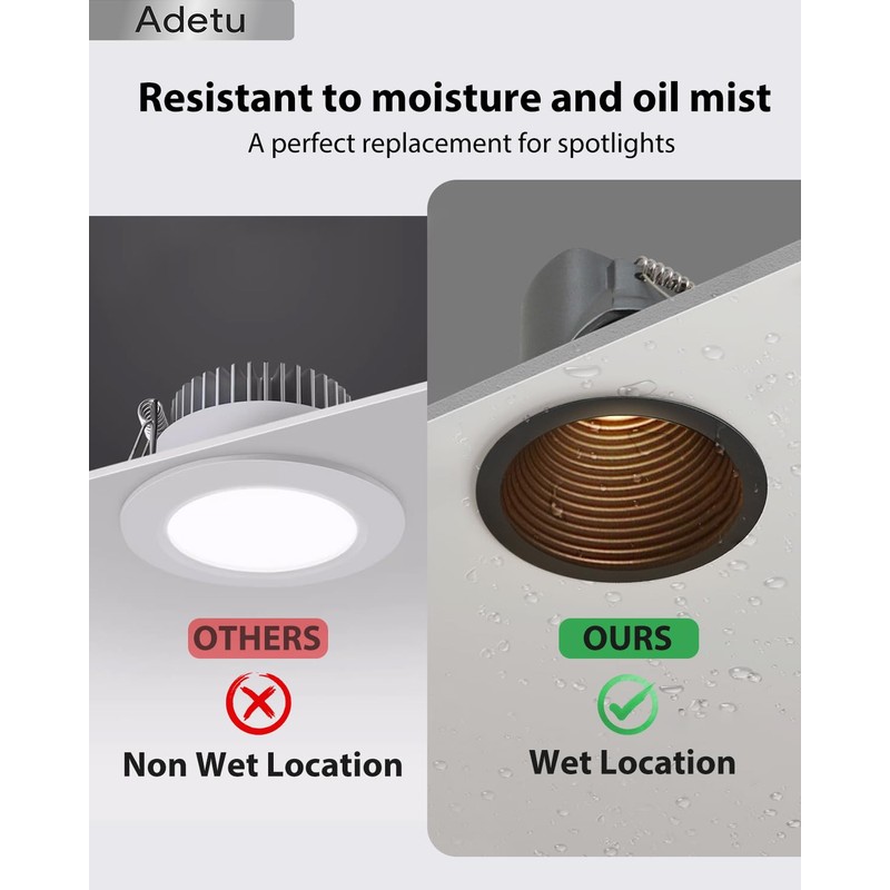 Adetu 2 Inch 5CCT Black LED Recessed Ceiling Light with