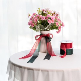 CHUQING Green Chiffon Ribbon Forest Green Ribbon Dark Green Ribbon for Gift Wrapping, Very Suitable for Weddings, Parties, Hair Bows, 38 mm x 23 m