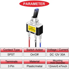 MKBKLLJY 2pcs Illuminated Toggle Switch DC 12V 30A SPST 3 Pin ON OFF Blue LED Switch for Car Boat Motorhome LED Light Fog Lamp Under Glow Light
