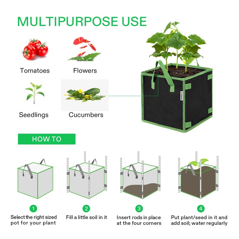 VIVOSUN 5 Pack 5 Gallon Square Grow Bags, Thick Nonwoven