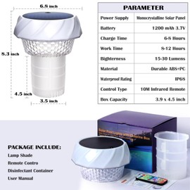 Solar Pool Chlorine Floater with Light Color Changing Solar Powered Pool Light Outdoor RGB Floating for 3 Inch Chlorine Tablets, Easy Opening Tablet Holder Remote Control for Hot Tub,Spa(1 Pack)