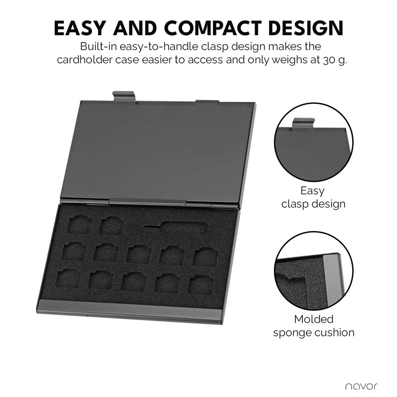 navor 21-in-1 Portable Aluminum SIM Card Holder, 4 x SIM