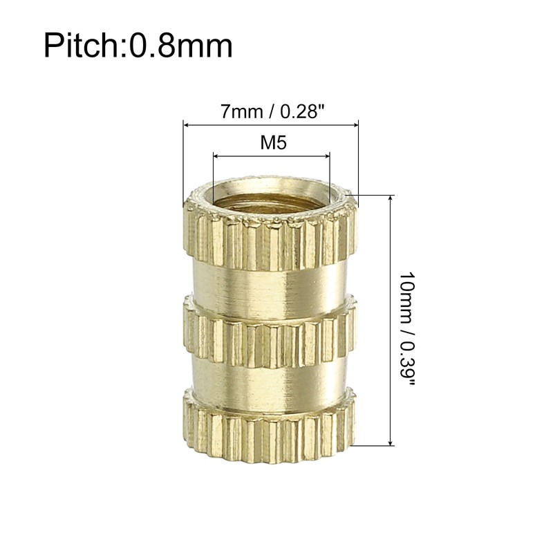sourcing map Knurled Insert Nuts, 30Pcs M5 x 10mm(L) x