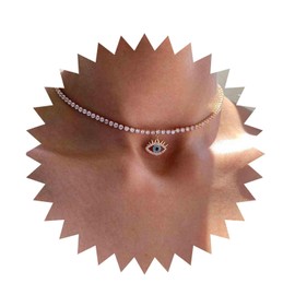 Andelaisi Boho Crystal Evil Eye Choker Necklace Gold CZ Tennis Chain Necklace Vintage Cz Eye Necklace Blue Eye Pendant Necklace Jewelry for Women