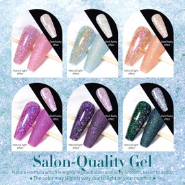 Born Pretty Reflective Glitter Gel Nail Polish Shimmer Sequins Sparkly Shiny Disco DJ Glitter Sequins Nail Polish 6PCS 7ML