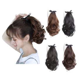 ALLMIRA Long Ponytail Wig, Extensions, Length 9.8, 13.8, 17.7, 21.7 inches (25, 35, 45, 55 cm), 4 Colors Available, Natural Fluffy Curly Hair Curly Point Wig, Natural Face Effect (13.8 inches (35 cm),
