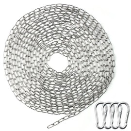 Stainless Steel Chains,8 Metres Heavy Duty Chain Links with Carabiner,Metal Round Steel Chain Corrosion and Rust Prevention,Multifunctional Anchor Chains for Fence Gate,Garage Doors
