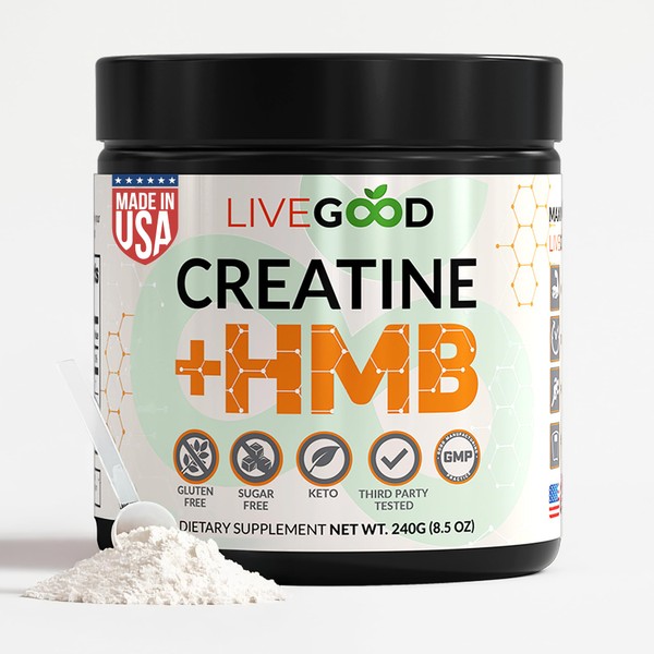 LIVEGOOD Creatine + HMB Powder, Unflavored Organic Creatine Monohydrate for