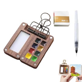 8 Grid Miniature Watercolor Painting Palette Kit,Wood Pocket Artist Watercolor Travel Set Portable Watercolor Palette Box Kit for Travel Students Artists Painters