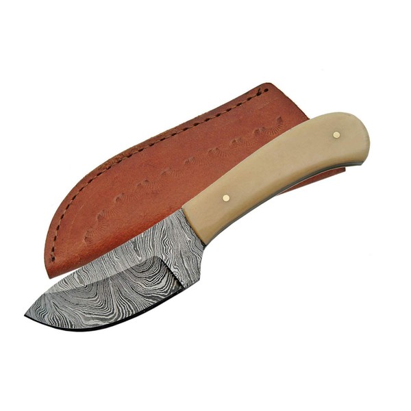 SZCO Supplies DM-1080BO Damascus Bone Handle Skinning Knife