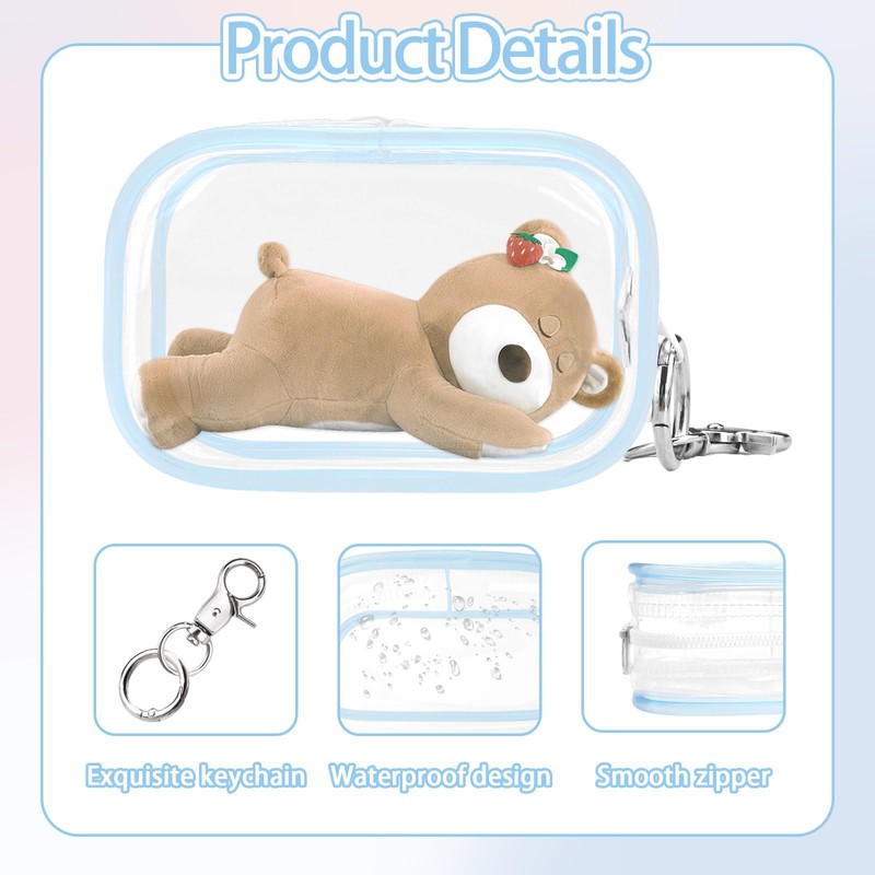 6 Pcs Clear Figures Display Bag with Keychain Zipper Clear