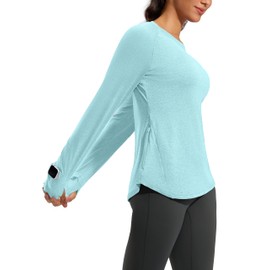G Gradual Long Sleeve Workout Tops for Women Quick Dry Lightweight Running Athletic Shirts with Zip Pocket Moisture Wicking(Aqua,M)