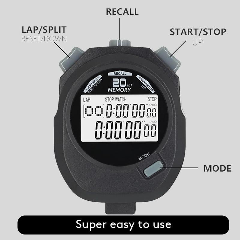Stopwatch, Amble Countdown Timer and Stopwatch Record 20 Memories Lap