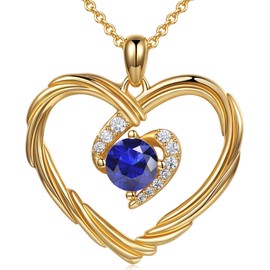 18K Gold Heart Birthstone Necklaces for Women, S925 Sterling Silver Jewelry Birthday Gifts for Women Wife Girlfriend Mom, Anniversary Christmas Valentines Gifts (18K Gold 09 Sept)