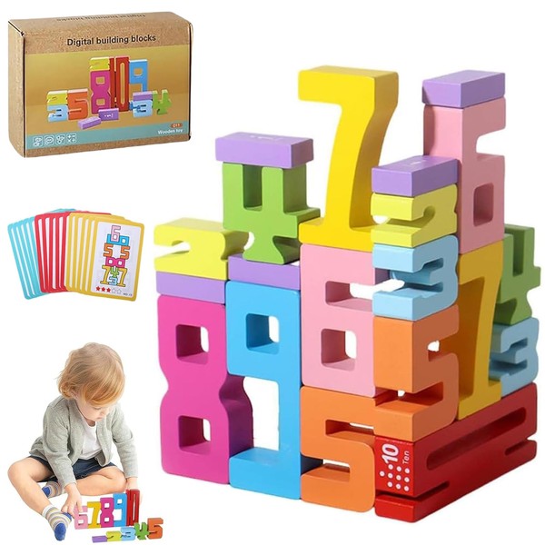 TBLMPNE Wooden Number Building Blocks,Number Blocks Toys for Kids,Colorful Digital