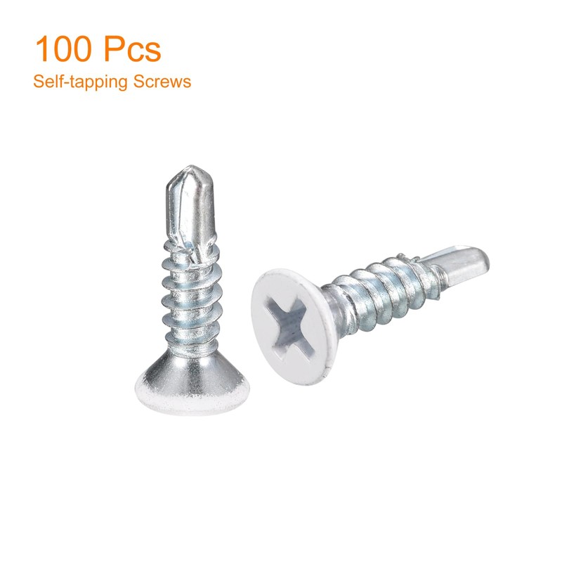 uxcell #8 x 3/4" White Screws Self Drilling Screws, 100pcs