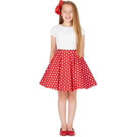 BlackButterfly Kids Vintage 50's Full Circle Girls Swing Skirt (Polka Dot - Red, 5-6 YRS)
