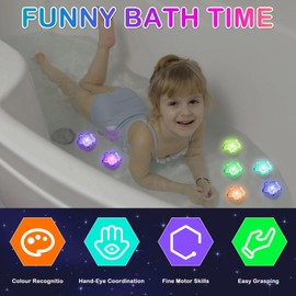 TNSLAND Baby Bath Toy, 12 Pieces, LED Star Bath Toy, Baby Water Toy, Bathtub Toy, Children, Bath Toy, Luminous Sensory Toy Star for Boys and Girls