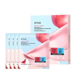 ANUA Peach 70 Niacin Brightening Collagen Mask, Overnight Face Mask for Glass Skin, Niacinamide, Collagen Facial Mask, Elasticity, Glow up with Hydration, Natural Color, Korean Skin Care, 38g/4ea