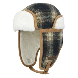 ililily Howels Wool Plaid Pattern Aviator Trapper Trooper Faux Fur Ear Flaps Hat, Dark Blue Plaid