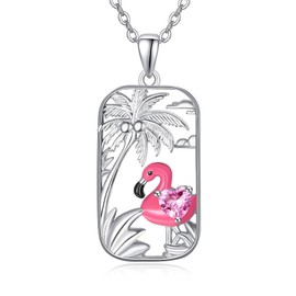 praymos Pink Flamingo Necklace Flamingos Lover Bird Pendant Necklaces 925 Sterling Silver Cute Animal for Women Daughter