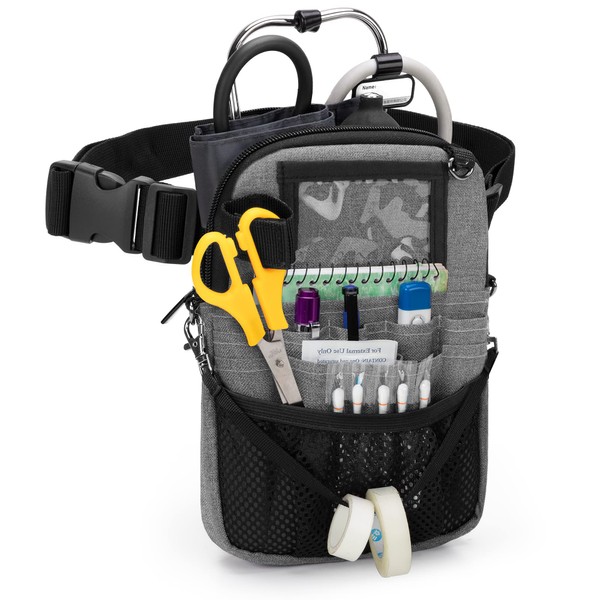 Trunab Nurse Fanny Pack with Tape Holder and Multiple Compartments, Vet Nurse Pouch with Adjustable Waist Strap, Utility Nurse Waist Bag for Stethoscopes, Scissors and Other Medical Supplies, Grey