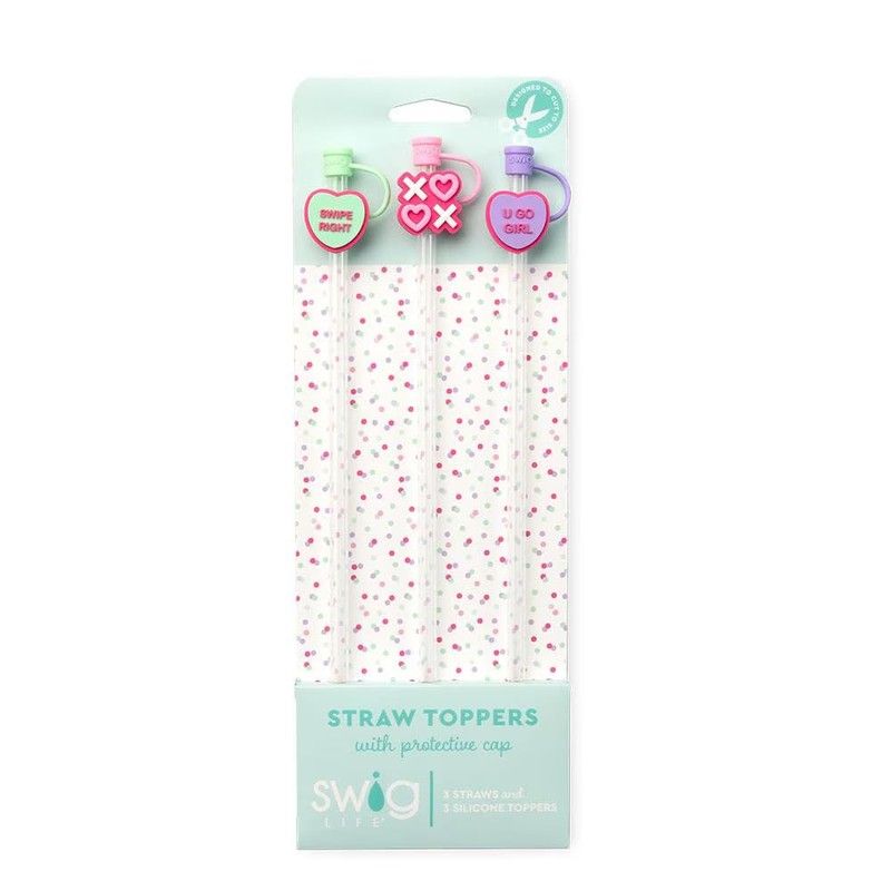 Swig Straw Toppers Set, 3 Reusable Straws with 3 Silicone