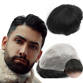 Yanahair Toupee for Men Men 8x10 Straight Hair Pieces Mens Toupee Prosthesis Replacement System 100% European Real Human Hair Mens Hairpieces Hair System 0.04mm Soft Thin Skin PU V-loop #1B Off Black